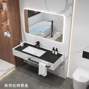 Wall Mounted Rock Slab Marble Ceramic Under Counter Basin Sink Bathroom Wall Hung Vanity Cabinet for Home