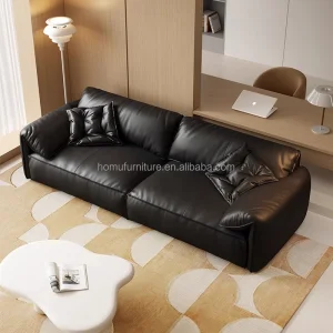 Modern Three Seats Leather Upholstered Sectional Sofa with Wood Legs Sponge Filling Luxury Living Room Furniture for Hotel Use