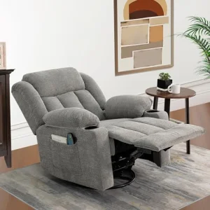 Comfy Soft Lime Gray Rocker Swivel Recliner Chair for Adults Overstuffed Large Manual Recliner Glider Massage Heat Reclining
