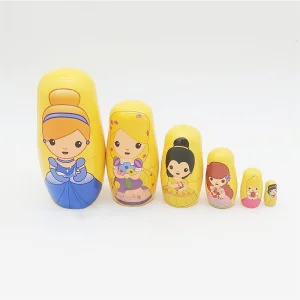 6 Piece Princess Wooden Russian Nesting Dolls Hand Painted Matryoshka