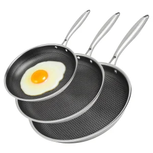 Wholesale Custom 304 Stainless Steel Induction Cookware Set Triply Non-Stick 20/24/28cm Honeycomb Ceramic Skillet Modern Home