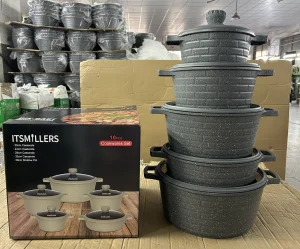 10 Piece Set Full Die Cast Pots and Pans Non Stick Granite Coating Brick Design Casserole Shallow Pot Professional Chef