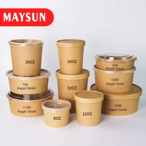 Custom Print Paper Lunch Bowl Disposable 24oz Soup Bowls Food Kraft Paper Salad Bowls with Lid
