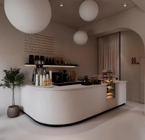 Cafe Interior Design Coffee Bar Counters Bubble Tea Shop Showcases Glass Display Cabine Full Room Customization Store Decoration
