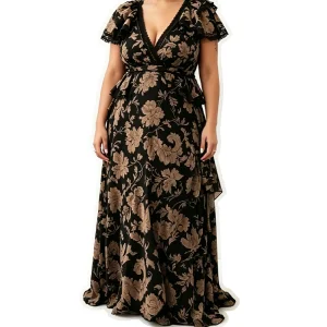 Women Plus Size Black Floral Maxi Dress