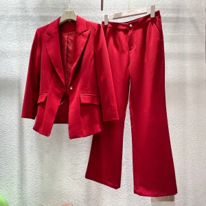 Formal Suits Red Single Breasted Blazer Pants Set