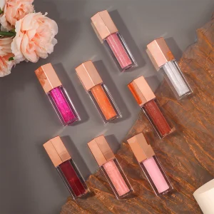 Customize LOGO Fruit Lip Oil Gloss Vegan Gloss with High Shimmer Rose Gold Gloss for Party