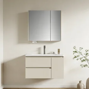 Wholesale Supplier Mirror Modern Solid Wood Bathroom Vanities Waterproof Bathroom Cabinet Set