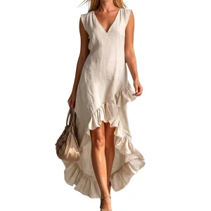 Modest Sleeveless V Neck Maxi Dress