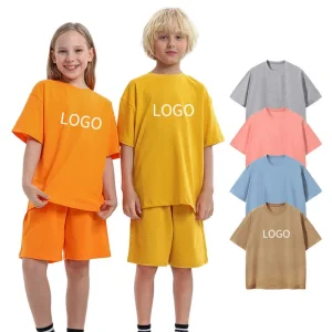 Camiseta de algodón gráfica personalizada al por mayor con logo 100% para niños y niñas, ropa oversized, camiseta para niños