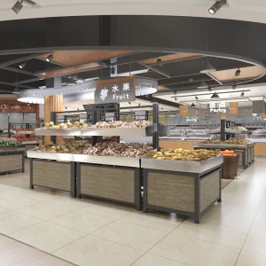 Customized Light-Duty Stainless Steel Vegetable Shelf Wood and Metal Fruit Stand for Supermarket Storage & Display