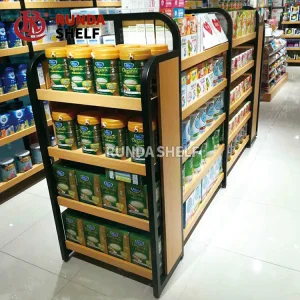High Grade Gongduola Direct Factory Steel Wood Combination Supermarket Shelf Convenience Store Display Rack Metal Stand Type
