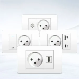 Tomada de parede USB com carregamento rápido, interruptor de luz, branca, PC retardante de chama