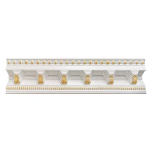Gold Fancy Flower Embossed Polystyrene Cornice Design Decorative Crown Moulding