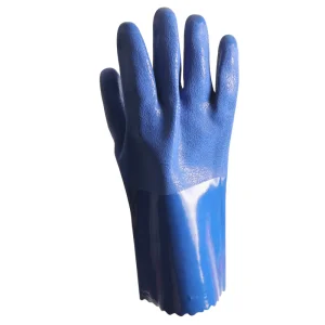Non-Slip Long Cuff Chemical Resistant Waterproof Oilfield Hand Protective Rough Sandy Finish Coated Industrial PVC Gloves