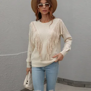 Winter Woman Knitwear Clothing Loose Solid Color Knitwear Fashion Tassel Fringe Women Sweater Pullover
