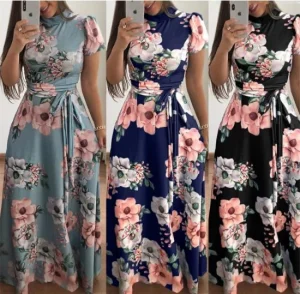 2024 Women Clothes Ladies Dress Floral Print Maxi Dress Bandage Casual Dresses
