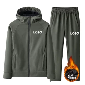 Men's Fleece Running Hiking Rain Hooded Jacket Outdoor Camping Climbing Cycling Suit Quick Dry Rain Jacket Windbreaker Suit