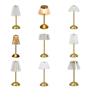 Vintage Gold Diamond Crystal Shade Battery Operated Dimmable Rechargeable Restaurant Touch Cordless Luxury LED Table Lamps