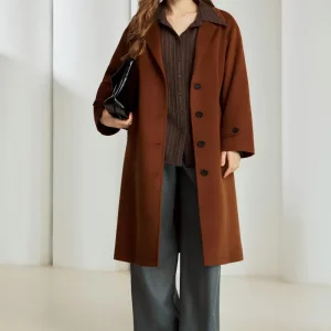 Serviço OEM de Novo Estilo Casaco Longo de Lã Feminino de Manga Longa Médio