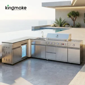 Modular Garden Furniture with Drawer Modern Outdoor Grill Station L-Shape Kitchen Island