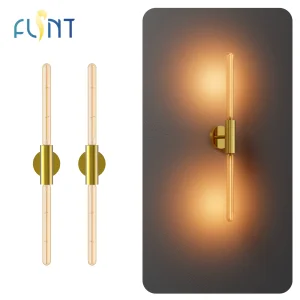 Luxury Modern LED Wall Lamp E26 Double Tube Brushed Gold Steel Body Dimmable for Bedroom Living Room Hotel Decorative Lighting