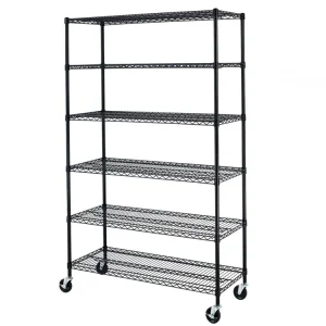 NSF Approval Heavy Duty Chrome 6 Tiers Commercial Storage Wire Steel Shelving with Wheels