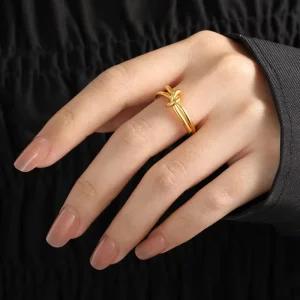 Forever Gold Knot Collection Brass Ring Knot Cuff Stainless Steel Twists Opening Ring Jewelry Gift