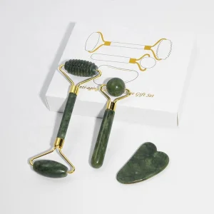 3 Pcs Jade for Face Sculpting Tool Roller Massager Gua Sha Gift Set Stone, Jade Gua Sha Scraping Massage Facial Tools for Women