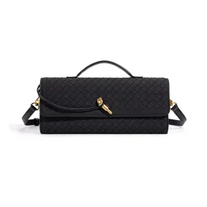 Bolso de barril tejido de PU mate multicolor portátil con asa superior y bandolera para damas