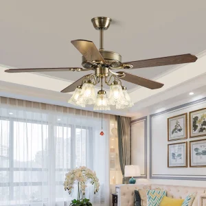 52 Inch Ceiling Fan Pull Chain LED Lights Traditional Reversible Blades