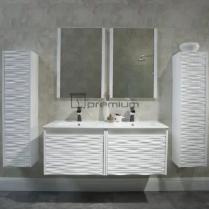 1200mm Width Double Ceramic Sink Wall Mounted Waterproof PVC Furniture Cabinet Bathroom Vanity Unit