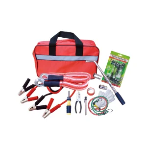 Roadside Car Emergency Kit with Tow Rope, Booster Cable, Tire Repair Tool