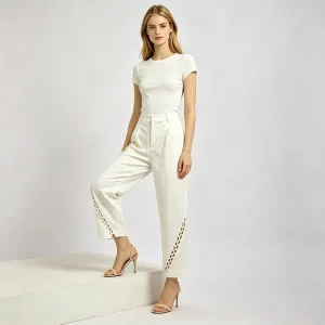 Calças cropped de cintura alta off white