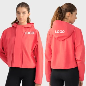 Custom Women's Short Hooded Sports Jacket Wholesale Outdoor Mountaineering Clothing Breathable Windproof for Hiking Camping