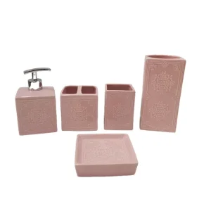 Wholesale New Chinese Style Spring Series 5 - Piece Relief  Stoneware Bathroom Set Factories, Products