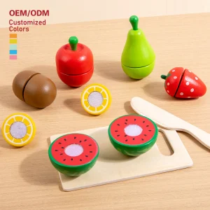 Premium Wooden Fruit &amp; Vegetable Cutting Toy Set - Realistic Magnetic Slicing Play Food for Early Learning Role Play in Toddlers