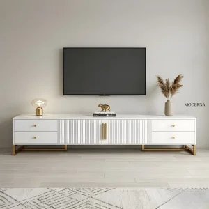 White Media TV Console Drawers