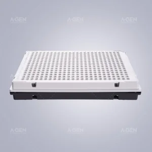 384 Well Micro Plate Dnase Rnase Free Fully Skirt 40UL Sterile PCR Plate for PCR Test with White Frame and Transparent Tube PCR-401-Cw