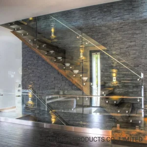 Modern Wooden Tread Stainless Steel Decorative with Glass Railings/Handrail for Home
