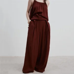 Factory Customization Stylish Women's Wide Leg Linen Trousers for Summer Comfort