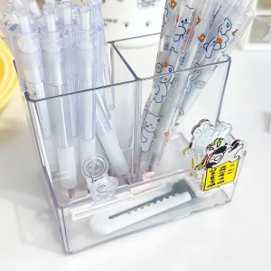 Organizador de brochas de maquillaje de acrílico transparente para escritorio