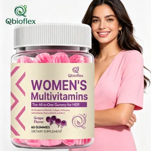 Qbioflex Private Label Natural Multivitamin Gummies Supplement Grape Flavor Support Healthy Hair and Nails for Women
