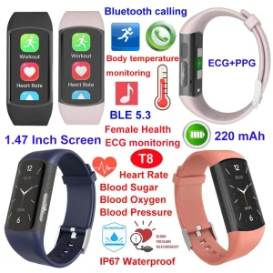 Beauty Wearable Smart Electonic Health Monitoring Device with ECG Chest Lead Mode and Non-invasive Glucose Tracking T8