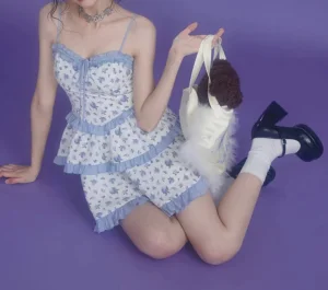 Vestido mini de verano para mujeres, elegante, con estampado floral, fruncido en el busto, con tirantes atados y volantes