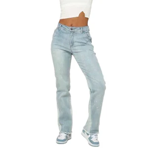 Wholesale Custom Women's Blue Washed Slim Fit Denim Jeans Pants Vintage Flared Zipper Ripped Plus Size Long Trousers Summer
