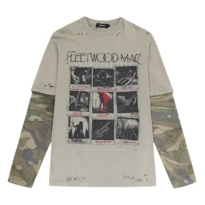 Vintage Washed Effect Unique Style Camo Color Sleeve Men's Cotton Sweatshirt
