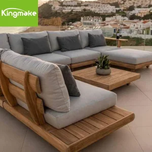 Modern Waterproof Teak Wood Outdoor Furniture Balcony Garden Patio Hotel Sectional Sofa