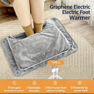 Portable Graphene Heated Foot Warmer &amp; Blanket, USB Type-C 3 Temp Settings, Washable For Office Car Outdoor Use
