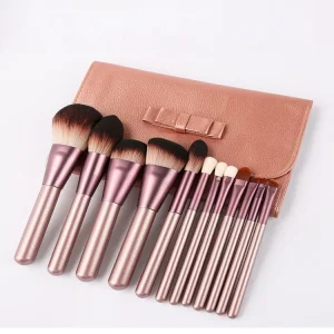 Pinceles de Maquillaje Personalizados de Alta Gama 12PCS Conjunto de Pinceles de Maquillaje Sintéticos Premium para Base, Polvo, Rubor y Sombra de Ojos con Etiqueta Privada